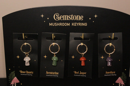 🌿 Gemstone Mushroom Keyrings